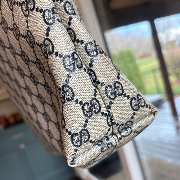 VINTAGE Gucci Web GG Navy Sherry Line Tote Bag - Picture 5 of 14